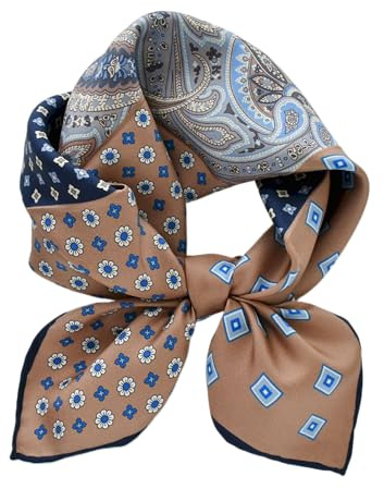 Prettystern pura sciarpa di seta arrotolata a mano donna uomo unisex fazzoletto per il collo la testa di seta primavera-estate 24 Beige paisley