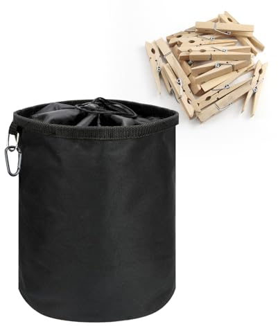RYAN Borsa per Mollette da Bucato,Porta Mollette da Bucato con Moschettone e 20 Mollette,Borsa per Mollette con Coulisse Può Contenere 150-200 Mollette,Impermeabile e Resistente