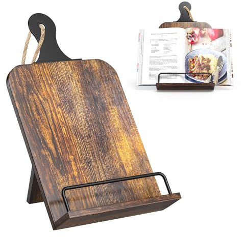 KLM Kitchen Cookbook Stand - Recipe Book Holder for Cooking, Organising and Storage - Perfect Home Shelf Decor and Wedding Retirement Gift for Woman (Brown)