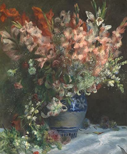 IPLUPJDY Leinwand Poster Wandbilder Abstrakte Leinwand Kunst Bilder Druck Wandgemälde Gladiolen in Einer Vase Von Pierre Auguste Renoir Druck Leinwand Malerei für Heimdekoration 60x90cm