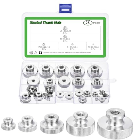 sourcing map 25Pcs Knurled Thumb Nuts, M3 M4 M5 M6 M8 High Head Female Threaded, 304 Stainless Steel Round Grip Knob Locking Nuts Fasteners Nuts, Silver