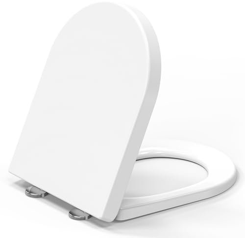 Tapa WC Universal, YEAUPE PRO Asiento de Inodoro de Cierre Suave en Forma de D con Liberación Rápida para una Fácil Limpieza, Blanco, 46.5 x 36 CM
