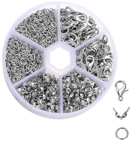 570 Pcs Cierres para Pulseras,Enganches Pulseras,Cierres Collares,Cierres Pulseras,Cierre Langosta Anillos Salto y Extremo Engarzado,para DIY Collares Pulseras Fabricación de Joyas-Plata