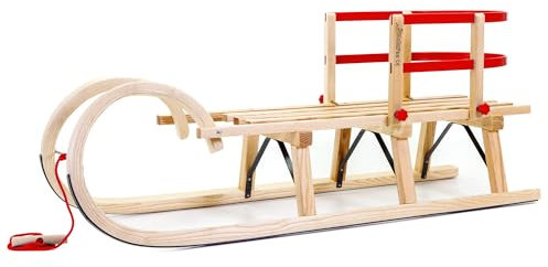 HolzFee Baran E 115 Hörnerschlitten Holz Schlitten Eschenholz | mit Kinder Lehne Rot