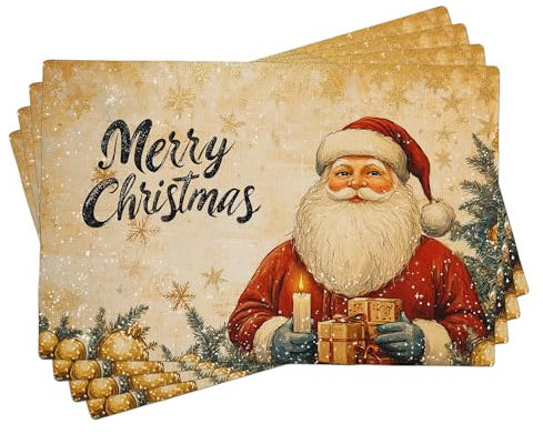 Weihnachtsmann-Tischsets, 4er-Set, festliche rote Weihnachts-Tischwäsche für Winteressen, waschbar, für drinnen und draußen, 45,7 x 30,5 cm