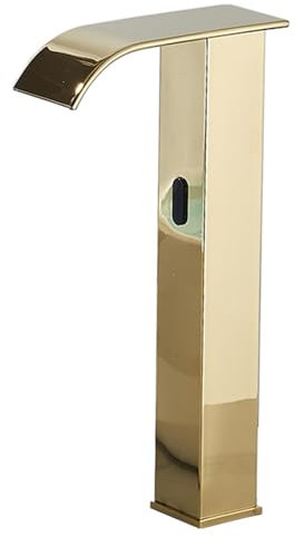 B Sensor Waterfall Taps for Bathroom Basin Hot and Cold Infrared Basin Tap Battery Powered Golden Tall Basin Faucets