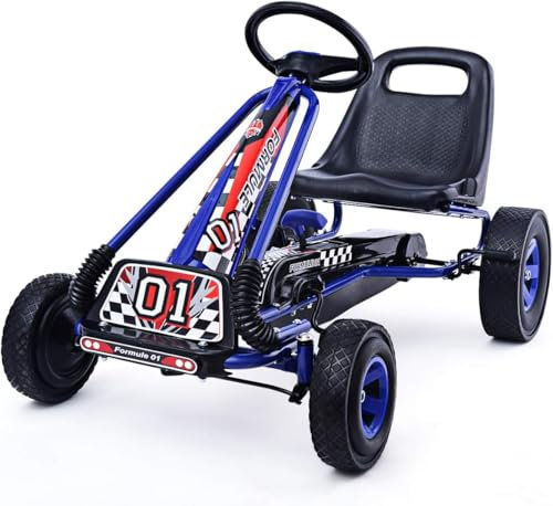 FANTASK Go-kart för barn med justerbar sits, gokart med bromsar för barn från 3 år, pedalbil med pedal, barnfordon i blått