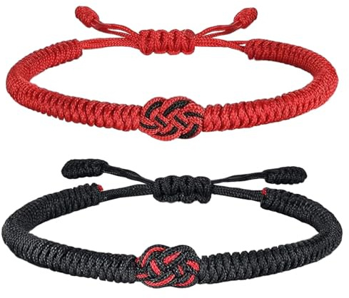 Glücks-und Schutz-Armband, rote String-Armband für Männer Frauen, Hand geflochtene Seil Thread, Surfer Armband für Mädchen Sohn Teenager (Rot+schwarz für Paare)