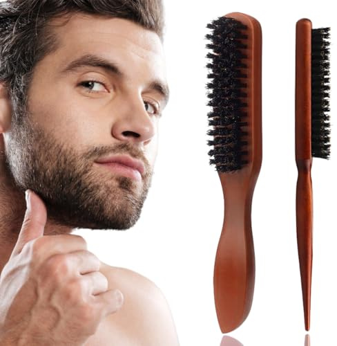 2Pcs Poil de Sanglier, Brosse Poils Sanglier, Brosses à Cheveux en Poils de Sanglier, Brosse de Salon de Poils de Sanglier pour Femmes Hommes, pour Cheveux Longs, Bouclés, Secs ou Abîmés