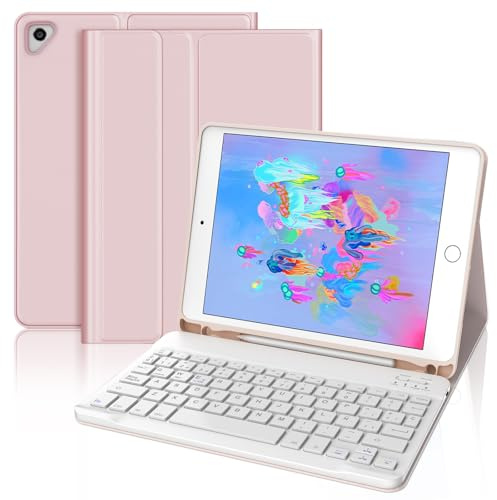 FOGARI Teclado para iPad 6/5 Generación 2018/2017, iPad Air 2/1 2014/2013 | Funda para iPad 9.7 Pulgadas con Español Ñ Teclado Bluetooth Wireless, Rosa