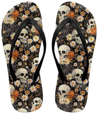 Pzuqiu Tongs personnalisées pour femme Sandales confortables pour douche et marche Noir Taille 35-40, Crâne Daisy Toile d'araignée, 42 EU
