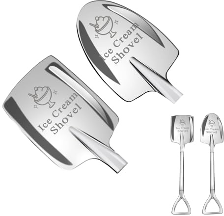 2 Pcs Ice Cream Shovel Set - Funny Loving Gift (Birthday/Holiday Gift for Family and Friends), Premium 304 Stainless Steel Dessert Spoons for Eating Ice Cream