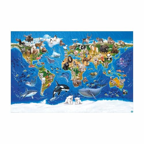 micasia Vinylteppich nass abwischbar Kinderzimmer Bodenschutz - Made in Germany - Weltkarte Modern 2,2mm dünne Vinyl Bodenmatte bunt Kinderteppich trittsichere Matte 1191 (330x220cm)