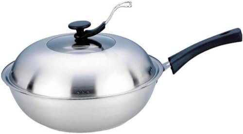 Wok de acero inoxidable, sartén profunda para cocina, sartén de 34 cm