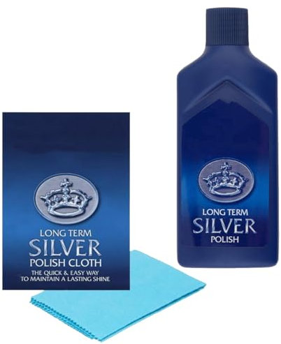 Silver Polish 125ml & Polish Cloth Combo - Long Term Silver Protection, Removes Tarnish & Restores Shine for Jewellery, Cutlery & More (1 Bottle + 1 Cloth)