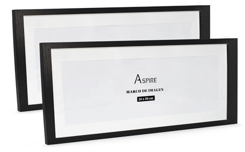 SHANN Park 2 Portafoto Madera 20x50cm， Marco para foto de Madera con Cristal, Marco para pared，Marco Decorativo。Negro