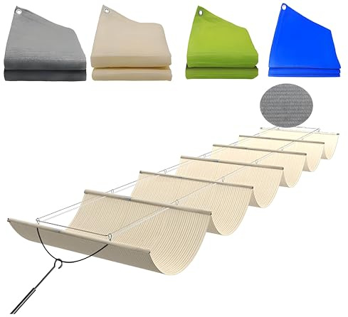 Custom UV Resistant Retractable Wave Sun Shade Sail - 1x16m (3.28x52.48ft) Outdoor Awning for Patios Decks & Gazebos - Includes Hardware & Wire Cable - Grey