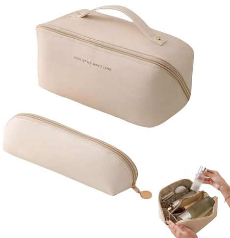 Reise Kosmetiktasche mit Großem Fassungsvermögen, Make Up Tasche mit Pinseltasche, Kosmetiktasche Damen, PU Leder Schminktasche, Make Up Organizer Tasche für Den Täglichen Gebrauch Oder Auf Reisen