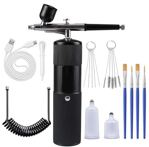 Airbrush Kit with Compressor, 48 PSI High Pressure Cordless Airbrush Gun, Portable Dual Action Airbrush Compressor Set, Handheld Mini Rechargeable Air Brushes for Painting, Model, Nail, Makeup