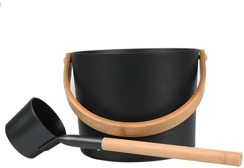 Sauna Finlandais 7L Seau En Aluminium - Barreau Sauna En Aluminium Martelé, 24 Cm De Diamètre, 20 Cm De Hauteur, Ensemble De Cuillère À Poignée Longue | Poignées Résistantes À La Chaleur Et À L'