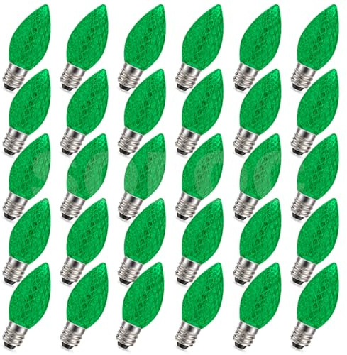 SOFOC E12 C7 30Pcs Crystal Effect LED Christmas Ambient Light Green for Outside Garden House Party Wedding Xmas Tree Decor 220V Plug & Play