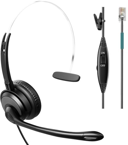 Phone Headsets for Office Phones, Mono RJ9 Headset Corded Telephone Headset w/Noise Canceling Mic for Phones Landline Office Compatible with Polycom, Plantronics, Nortel, Toshiba, Mitel, ShoreTel