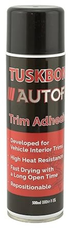 Tuskbond Autofix Trim Adhesive Spray Glue 500ml – High Temperature Contact Adhesive for Car Upholstery, Headlining, Fabric, Foam, Carpet, Metal, Plastic & Wood | Fast Drying Automotive Spray Glue