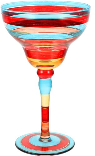 PAMINGONO Vaso de Margarita Pintado a Mano Diseño de Rayas Rojas Vidrio Decorativo para Cócteles Copa de Cóctel Artesanal para Fiestas y Hogar Cristalería Pintada Decorativa