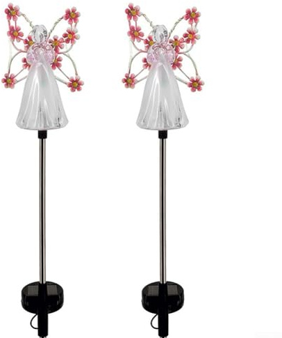 Solarbetriebene Engelsleuchten mit farbwechselnden LEDs, perfekt für den Garten und als Gedenkdekoration, wetterfeste Eigenschaften (Rosa), 2 Stück