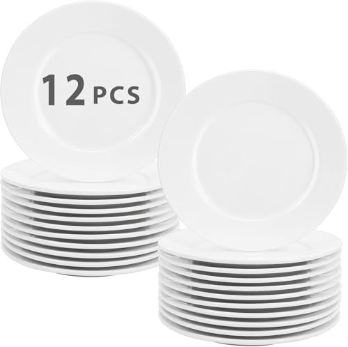 EOGRFW 12 Stück Keramik Dessertteller, 17.8cm Weiß Porzellan Teller, Runde Kuchenteller Frühstücksteller, Salatteller Servierteller für Kuchen Dessert Salat Snack, Mikrowellen und Spülmaschinenfest