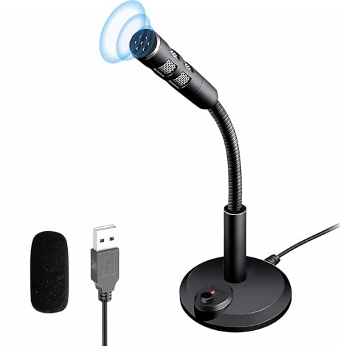 USB Desktop Microphone, Plug & Play Omnidirectional Mic with Mute Button & Noise Reduction, 360°Flexible Gooseneck for Conferencing Gaming Podcasting Chat, Compatible with Laptop Mac PS4 Windows Linux