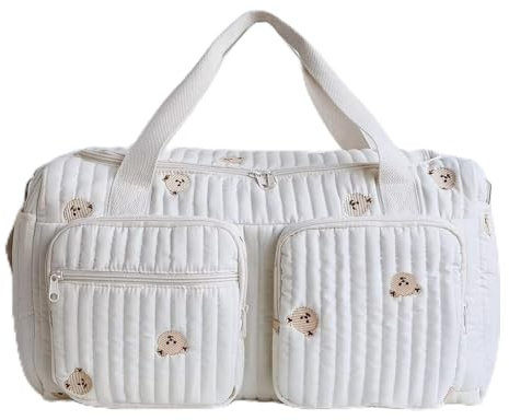 Tutamaz Mångsidig skötväska för mödrar, baby och mammaväska, skötväska, barnvagn för mamma, dragkedja med broderad, björn, tryckt, för födsel på sjukhus, resor, barnvagn