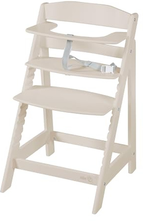 roba Babyhochstuhl Sit Up Flex - Mitwachsender Hochstuhl aus Holz - Verstellbarer Kinderhochstuhl mit Schrittgurt - ab 6 Monaten bis 70 kg - Cashmere/Beige