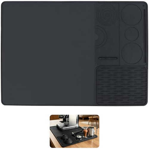 Mythlon 3-in-1 Kaffeemaschinenmatte Silikon Set mit Abtropfmatte & Tampermatte, Rutschfeste Unterlage für Kaffeestation & Siebträger, Silikonmatte Kaffeemaschine Zubehör, 54.5x38.5cm