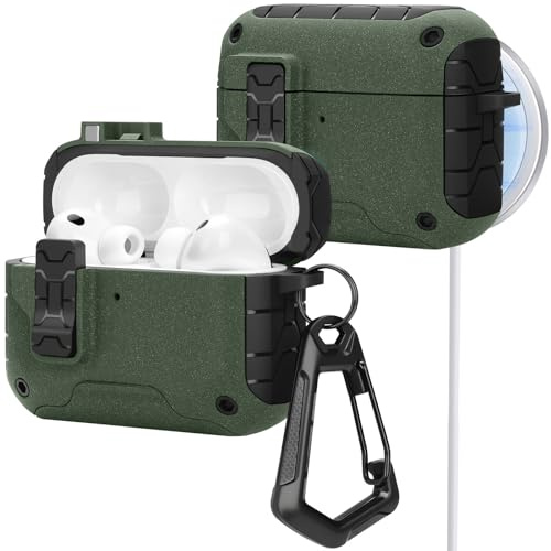 HITZEE Custodia per AirPods Pro 3, Compatibile con Cover AirPods 3ª Generazione (2025), Blocco Magnetico Automatico con Supporto per Telefono, Custodia Compatibile con MagSafe, Verde