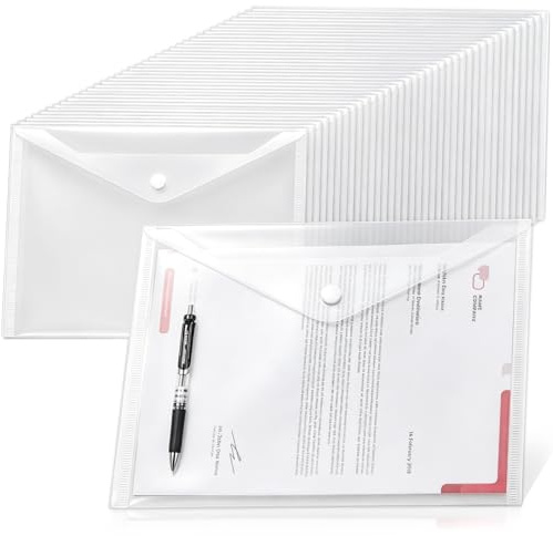 mawmuaw Dokumentenmappe A4, 35 Stk Dokumententasche zum Abheften A4 | Clear Folder A4, Transparent Dokumentenmappe mit Druckknopf, Wasserdicht Sammelmappen, Mappen A4 für Dokumente Organisieren