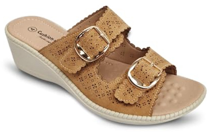 Cushion Walk Womens Wide Fit Wedge Sandals EEE Fitting Twin Buckle Open Toe Strap Slip On Mule Beach Holiday Ladies Summer Massage Footbed