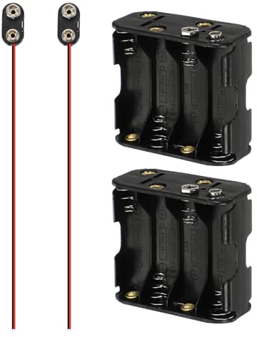 sourcing map 2Pcs 8 x AA Battery Holder Leads, 8 x 1.5V AA Battery Holder with 2Pcs 9V I Type Plastic Snap Connector Plastic Batteries Case Box, Black and Red