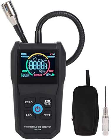 Rilevatore di gas combustibile e cercafughe portatile con display LCD a colori, sonda flessibile e intervallo da 50 a 50.000 PPM per il monitoraggio di tubazioni di gas naturale e