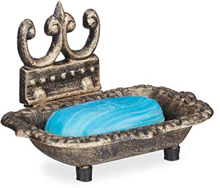 Relaxdays Porte-savon antique en fonte support savon retro vintage bronze HxlxP: 10 x 15 x 11,5 cm, bronze