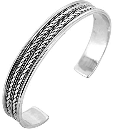Treasure Bay Herren-Armreif aus massivem 925er-Sterlingsilber, geflochtenes Detail, Silberarmband für Herren