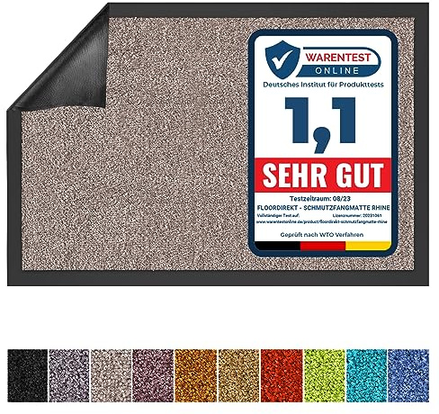 Floordirekt Schmutzfangmatte Rhine - waschbare & leistungsstarke Fußmatte - Sauberlaufmatte mit Rutschfester Rückseite - Türmatte für den Eingangsbereich Gull, 120 cm x 180 cm