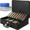 ACROPAQ Caja Fuerte Portátil - Premium, Extra grande, Con portamonedas, Contador de monedas - Caja metálica con llave, Caja caudales, Caja dinero, Caja de caudales (358 x 273 x 110 mm), color negro