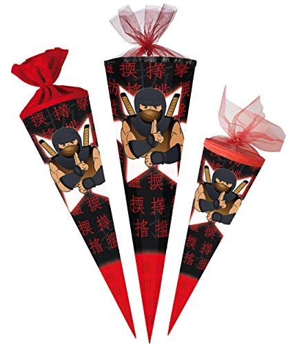 Schultüte - Ninja Kämpfer - Samurai - 85 cm - 6 eckig - Tüllabschluß - Zuckertüte - mit/ohne Kunststoff Spitze - Nestler - Jungen Junge - Fighter Ninjas - K..