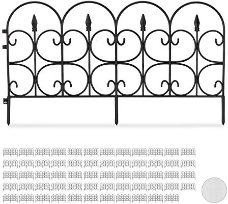 Relaxdays 60 TLG. Beetzaun Set aus wetterfestem Kunststoff, 30cm hoch, schöner Dekozaun, mit Erdspießen, 40m Zierzaun, schwarz