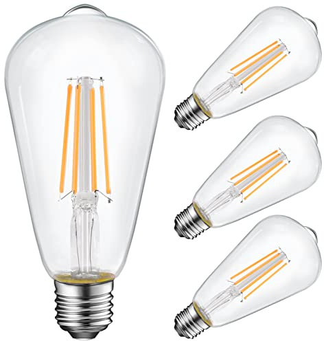 Energetic ST19 Vintage LED Edison Bulbs, 60 Watt Equivalent, ST64 LED Filament Bulbs, CRI 95+, Soft White 2700K, Non-Dimmable, E26 Standard Base, UL Listed, 4 Pack