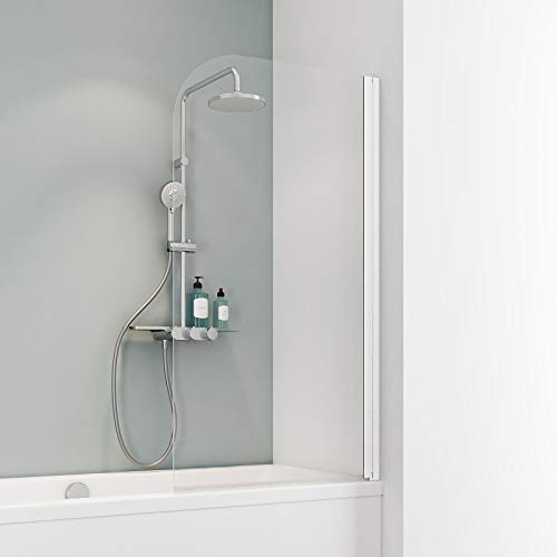 Schulte Badewannenfaltwand Komfort 1-teilig, 80 x 140 cm, 5 mm Sicherheitsglas (ESG) Klar hell mit fixil-Beschichtung, Chromoptik, Teilrahmung mit Anschlag rechts, D1650 41 500 3