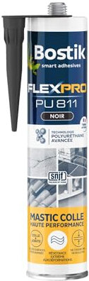 Bostik Mastic Colle Flexpro PU811 – Colle et Jointe Tous Matériaux – Multi-Usages – Intérieur/Extérieur et Milieux Humides – Formule Polyuréthane Haute Performance – Couleur : Noir – 300 ml