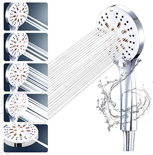 COFEDON Duschkopf,Gross Hochdruck Handbrause,5 Strahlarten und Antikalk Wassersparend Brausekopf Hochdruck Duschbrause,Chrom