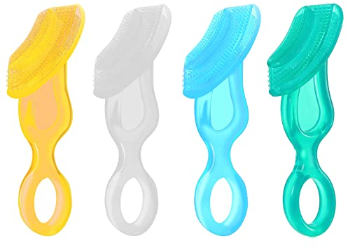 4 Pieces Silicone Baby Toothbrush, Chewable Soft Training First Toothbrush, Gum Massager for Babies and Toddlers